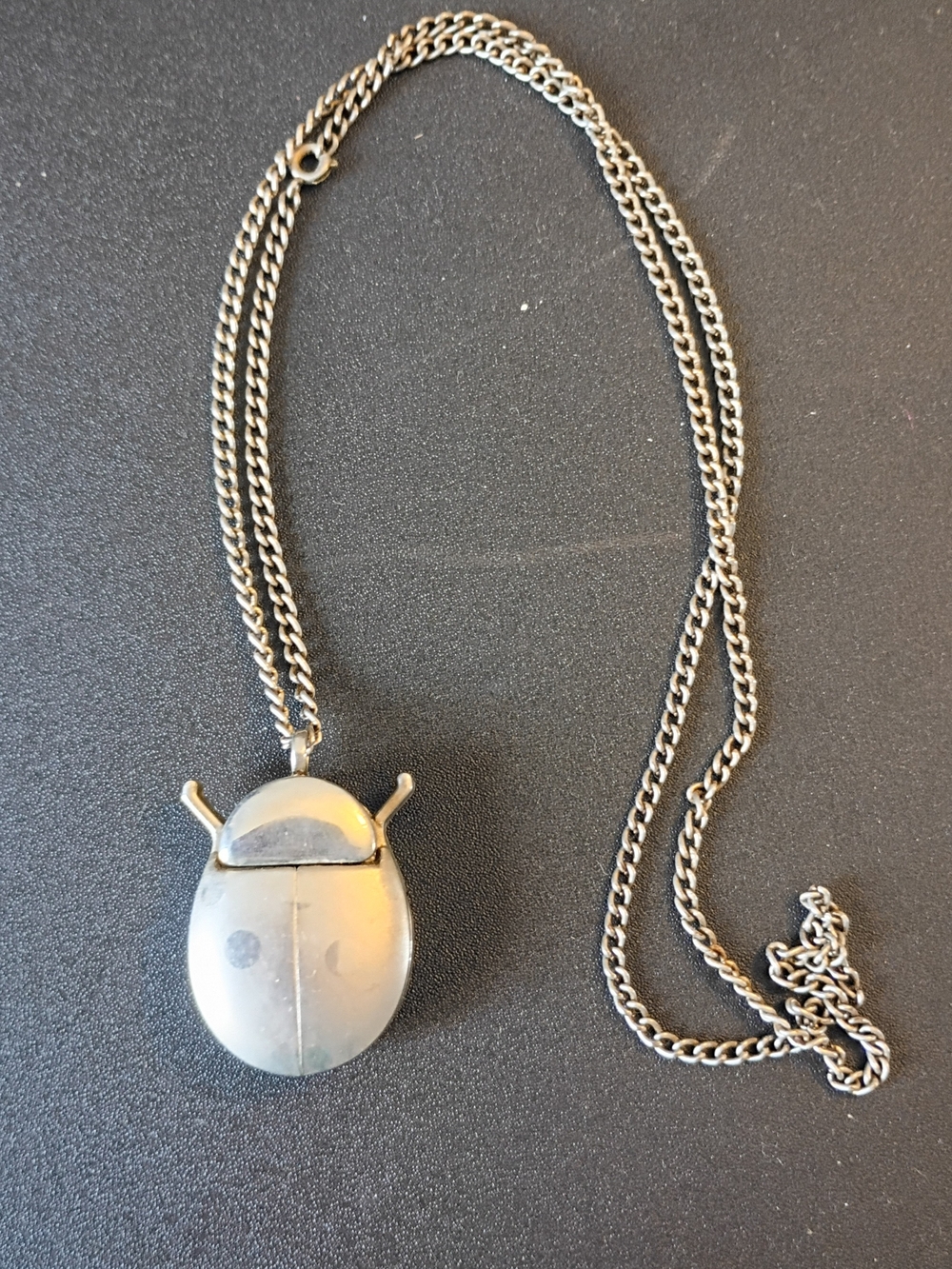 Vintage Silver Ladybug Locket Pendant Necklace Pocketwatch